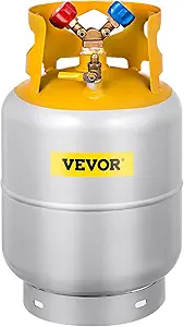VEVOR Refrigerant Recovery Tank, 30 LBS Capacity, Y-Valve Liquid/Vapor, Double Valve Collar Design, Reusable Save Valve and 1/4 SAE Y Valve, Gray Yellow