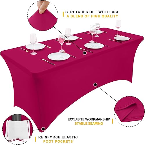 Miniatura 110 de Smiry Paquete de 2 manteles de elastano de 6 pies, elásticos ajustables, lavables y sin arrugas, rectangulares para mesa de patio, para exteriores,