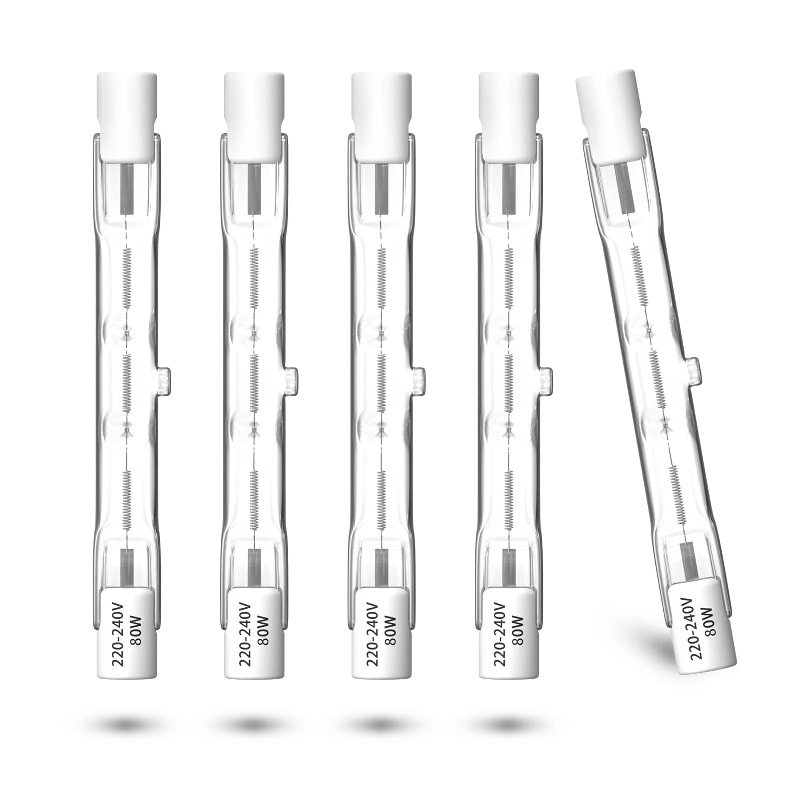 DoRight 80W R7S Halogen Leuchtmittel 78mm 230V Warmweiß 2800K Dimmbar Halogenstab R7S 78mm J Typ Lineare Doppelendige Flutlichtlampe 1390lm für Arbeit, Sicherheit, Stehlampen (Packung mit 5)