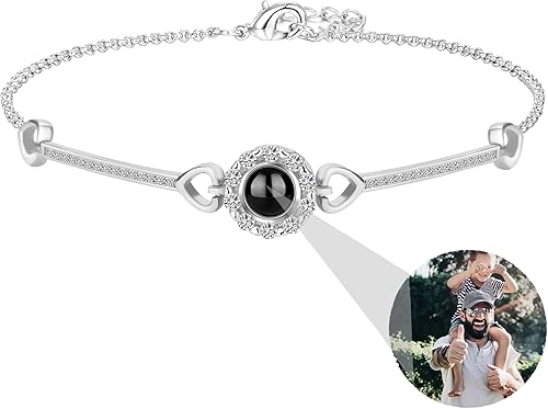 Pulsera de fotos personalizada con diseño de círculo pulsera de proyección de fotos con imagen en el interior collar I Love You pulsera de imagen de