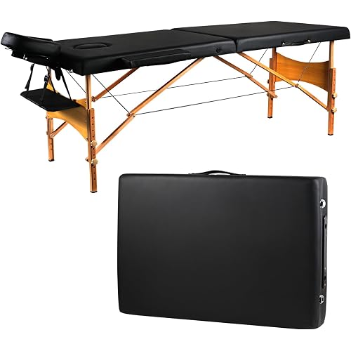 Massage Table Portable Wooden Adjustable 24" Wide Folding Spa Bed, Ideal for Tattoo Chair, Lash Bed, and Esthetician Massage Bed for Professionals (Black1)