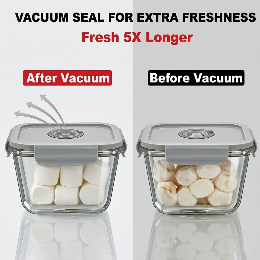 17 PCS Glass Food Vacuum Storage Containers, Up to 5 times longer