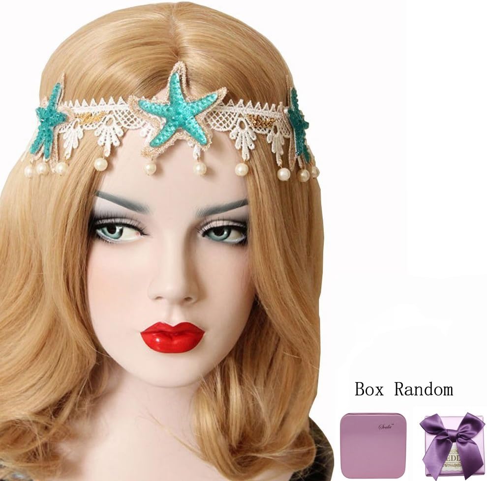 Bodermincer Summer Beach Style Bohemia Wedding Flower Head Wreath for Woman Party Mermaid Sea Star Starfish Decorations Charm Hairbands Mermaid Hair Accessories Mermaid Costume (Color 2)