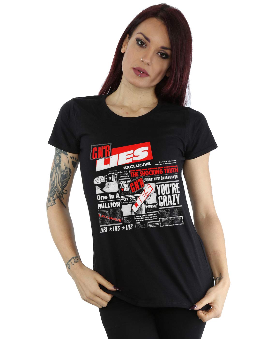 Guns N' Roses Women's Black Gnr Lies T-Shirt Medium