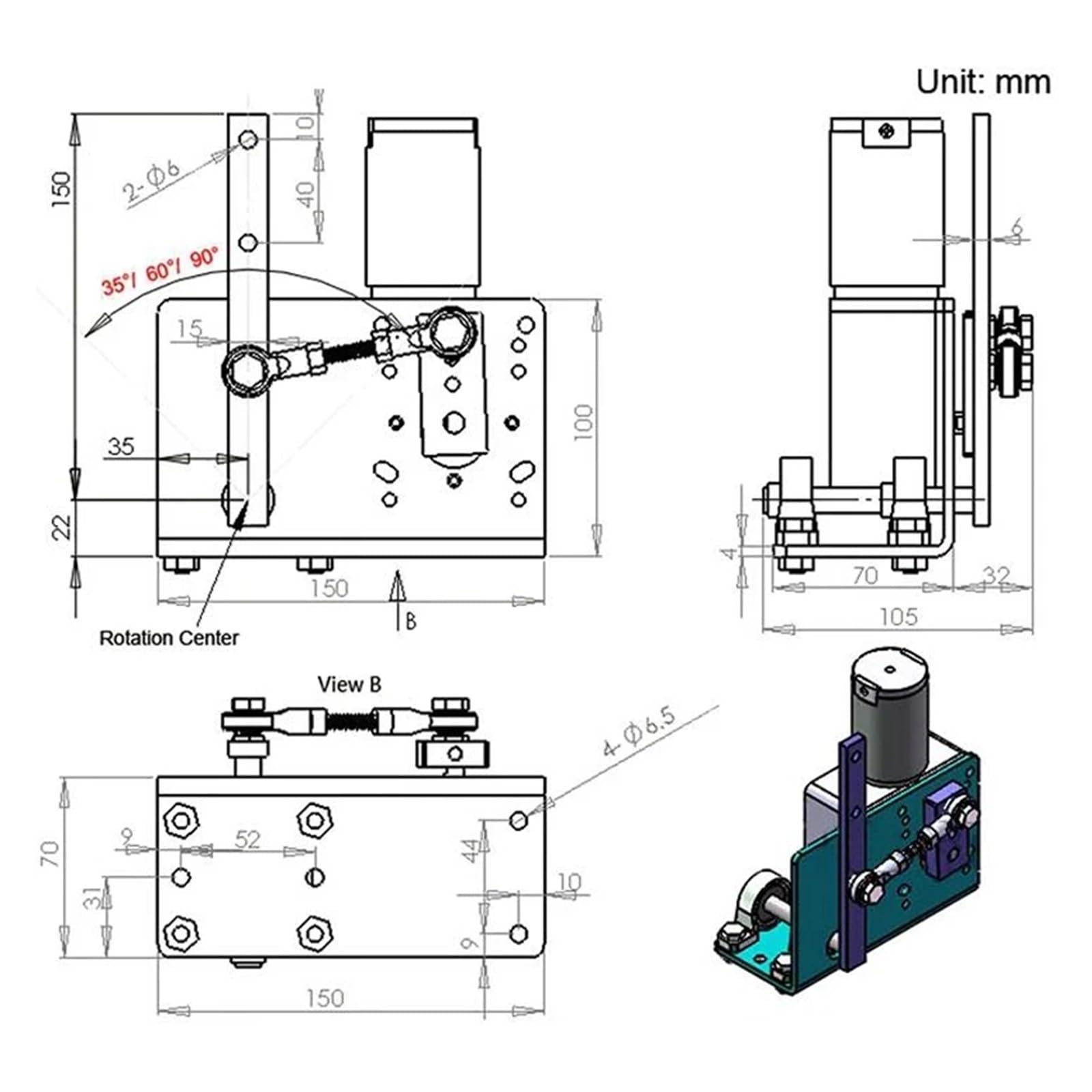 Linearantriebsmotor DC 12V 24V DIY Hubkolbenmotor Stellantrieb Geschwindigkeit einstellbarer Winkel 35/60/90 Grad mit Netzteil und Geschwindigkeitsregler(24V 28RPM)