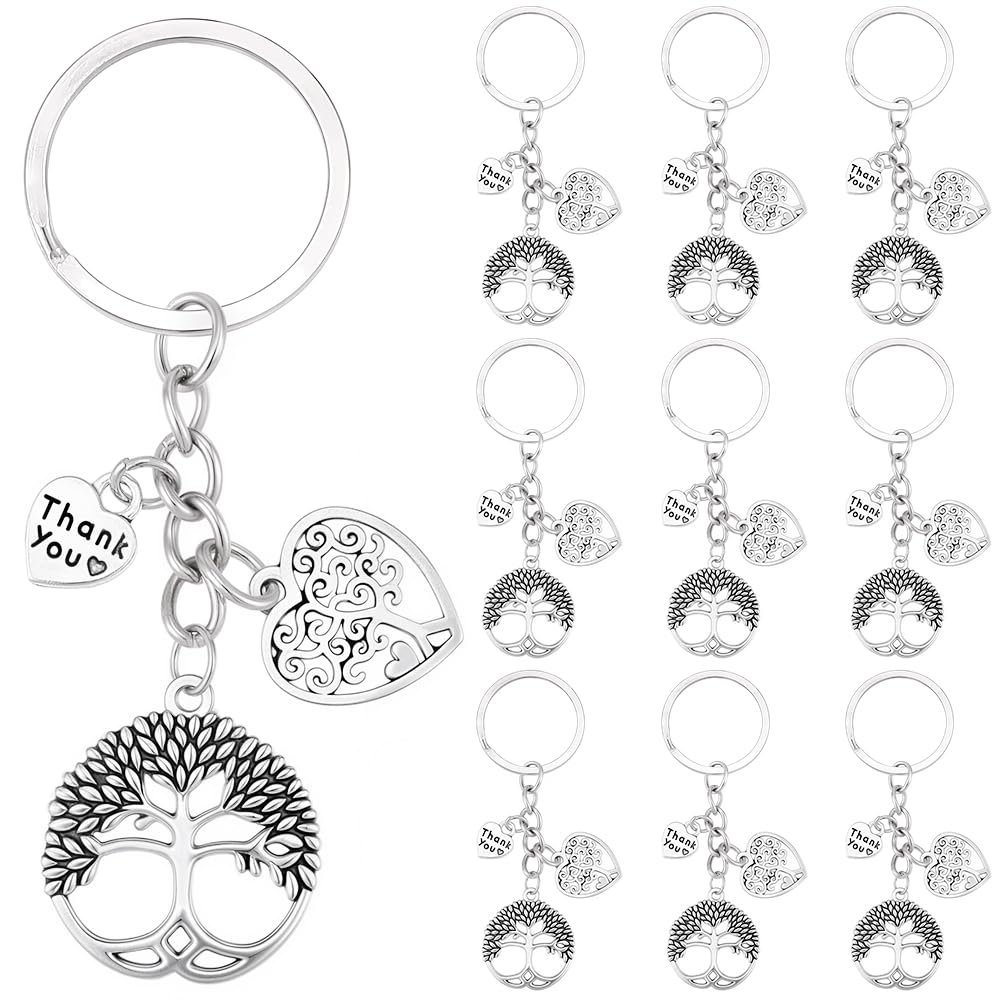 SUNNYCLUE 1 Box 20Pcs Tree of Life Party Favors Tree of Life Keychains Bulk Silver Metal Alloy Thank You Natural Dangle Keyrings for Purse Handbags Charm Party Favor Wedding Gifts Decor Women Men