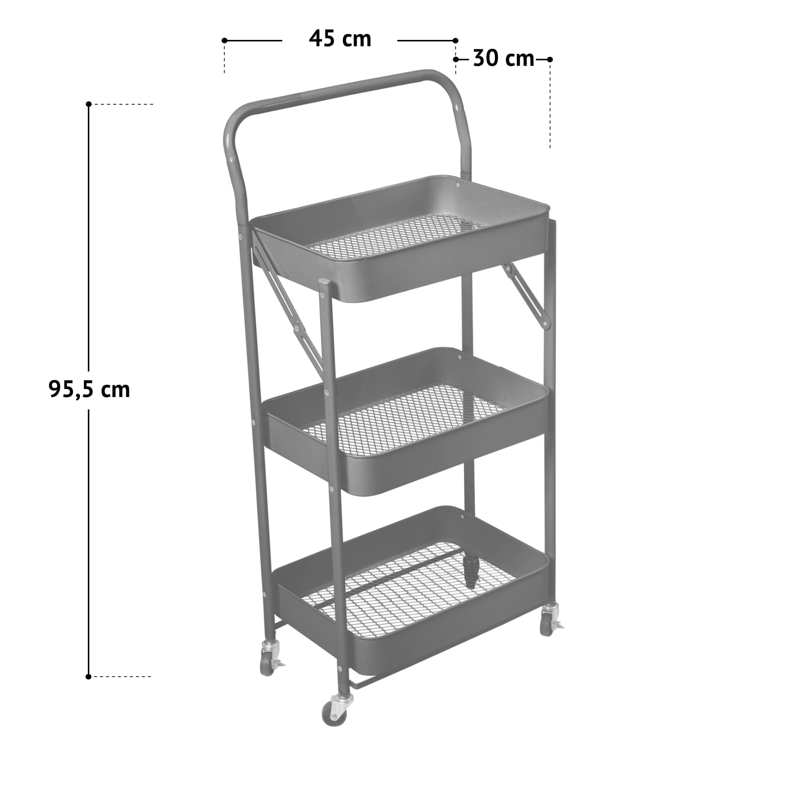 JIUYOTREE 4-Tier Plastic Rolling Opbergkar Utility Cart met Extra Hangende Bekers Handgrepen Afsluitbare Wielen voor Woonkamer Badkamer Keuken Kantoor Zwart