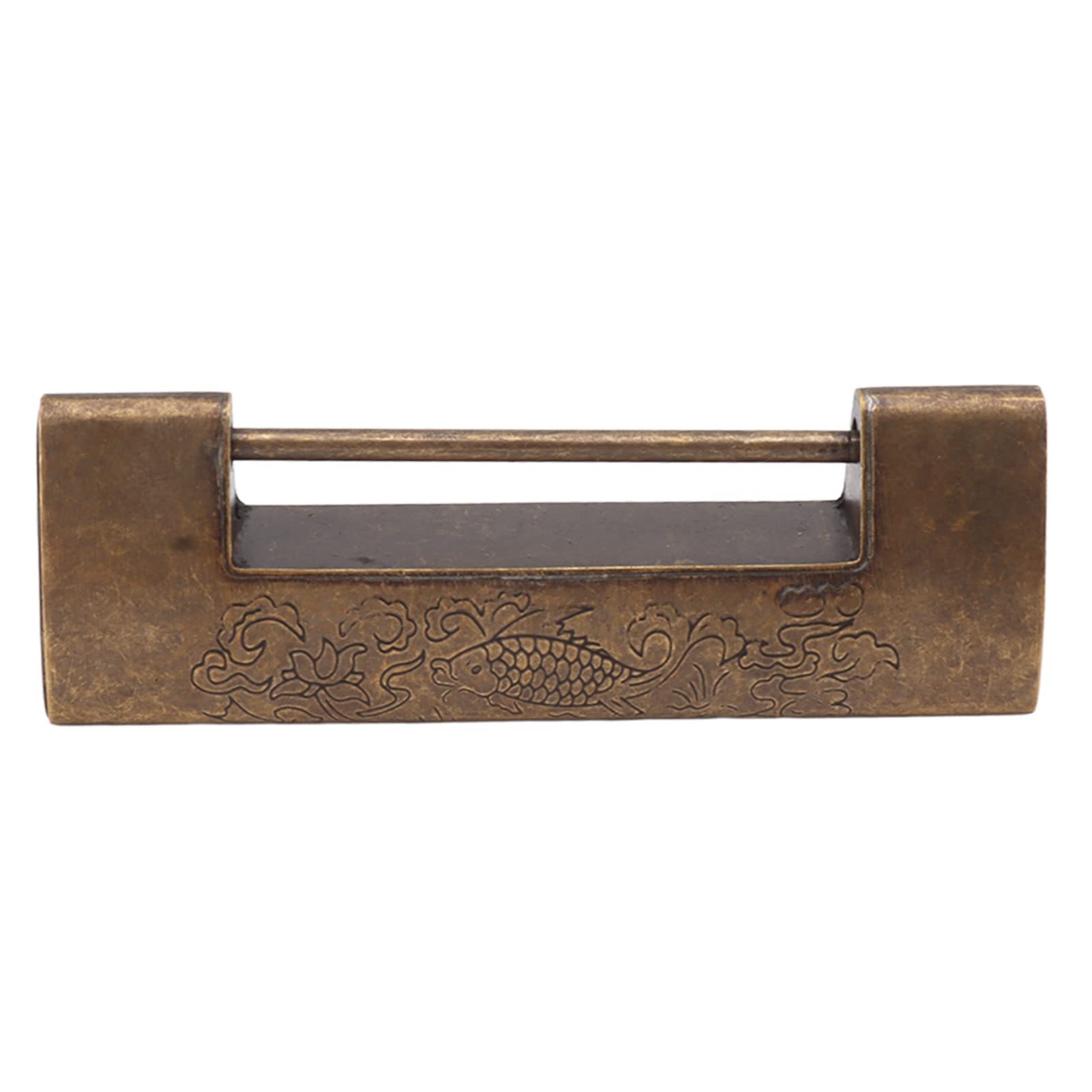 Antique Brass Lock for Wooden Boxes and Jewelry Cabinets Chinese Style Bronze Lock with Happy Fish Pattern - Image 3