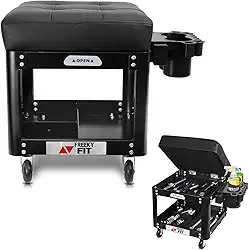 Assento de garagem/loja para homens, banco mecânico acolchoado com bandeja de ferramentas de armazenamento para garagem, banco de oficina com rodas, assento de trepadeira automotiva,