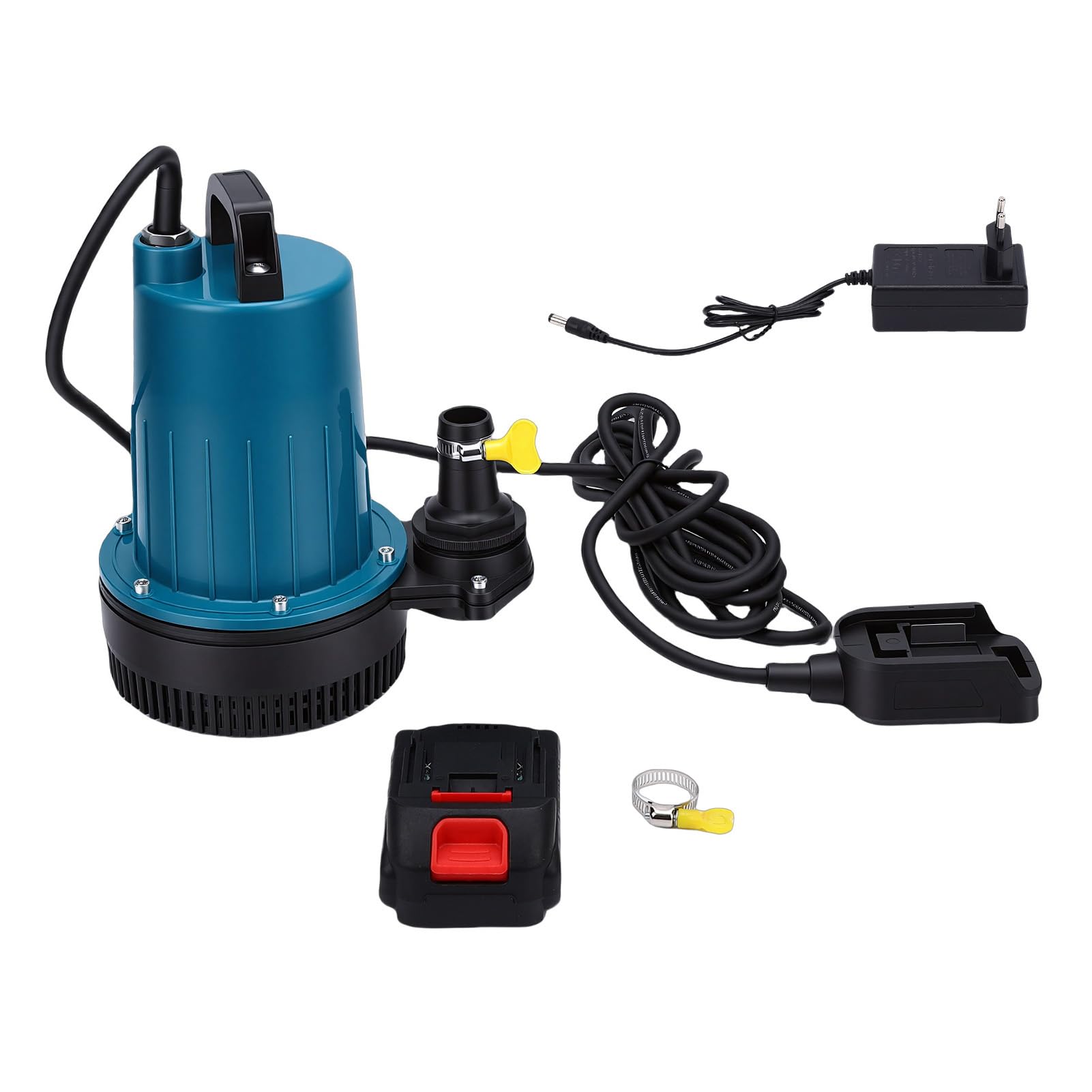 Hyuduo Bomba de Transferencia de Agua Sumergible Inalámbrica, 1003 GPH, Funciona con Batería, 2000 MAh, con 3 Configuraciones de Temporizador para Drenaje de Jardín, Sótano, Piscina, Spa (Enchufe de