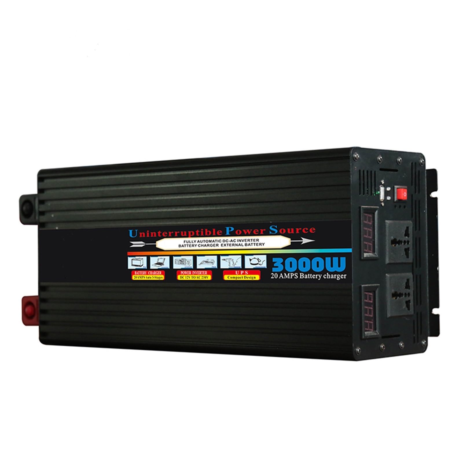 UPS de Onda corregida de 3000W con Sistema de alimentación ininterrumpida y función de Carga con medidor de Pantalla LED (Size : 12V 220V)