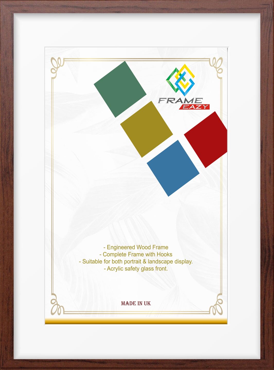 FRAME EAZY Dark Oak 14x14 Photo Frame with 12x12 White Mount to Hang Portrait or Landscape - Thin Picture Frame With Safe Perspex Front - 14" x 14" For Picture Size 12" x 12"