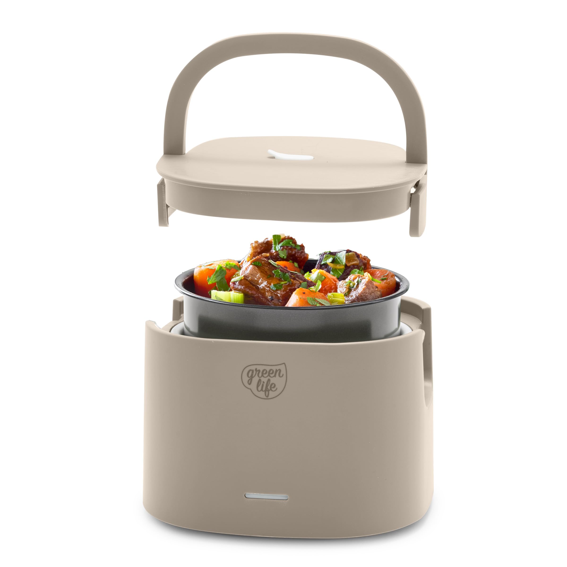 GreenLife20oz Electric Lunch Box Food & Soup Warmer, PFAS & PFOA-Free Ceramic Nonstick Interior, Portable for Travel & Office, Spill-Proof Lid, Removable Bowl, Dishwasher Safe, Taupe
