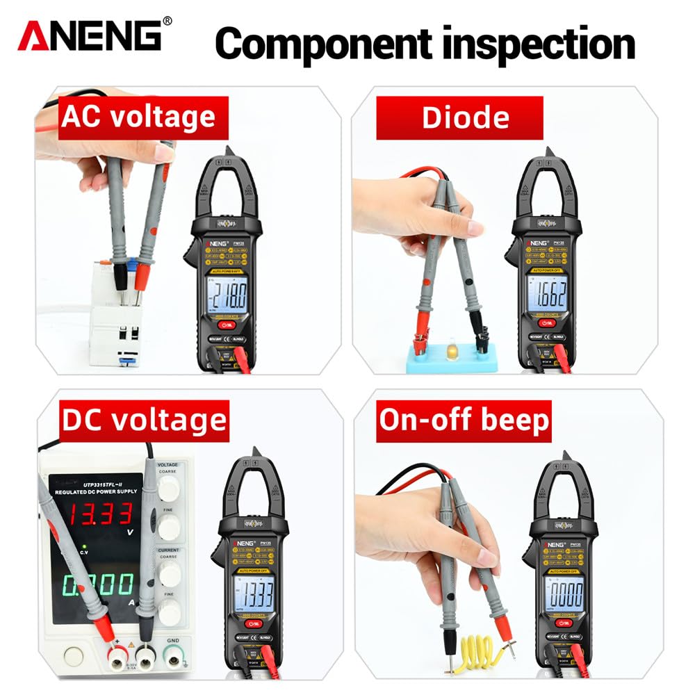 PN135 Display digitale Pinza amperometrica intelligente Tester multimetro Resistenza alla tensione CA/CC Strumenti professionali per elettricisti senza contatto e linea combinata con scatola - Nero