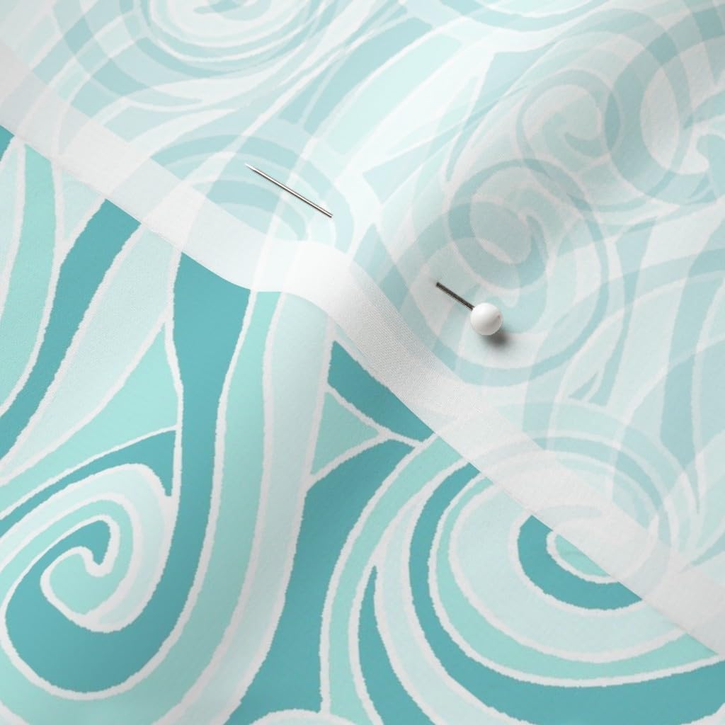 Spoonflower Fabric - Ocean Waves Aqua Sea Wave Nautical Beach Water Decor Printed on Chiffon Fabric by The Yard - Sewing Fashion Apparel Dresses Home Decor