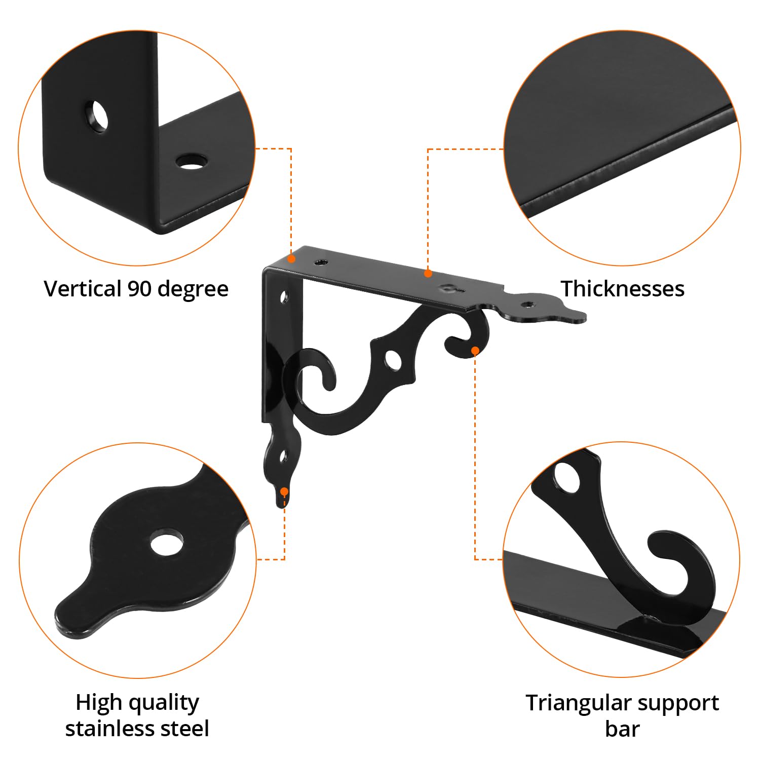 QWORK® 6Pcs L-Shaped Wall Brackets for Shelves 5.5 Inch Triangle Floating Shelf Support, Black Metal Shelf Bracket with Screws - Image 2