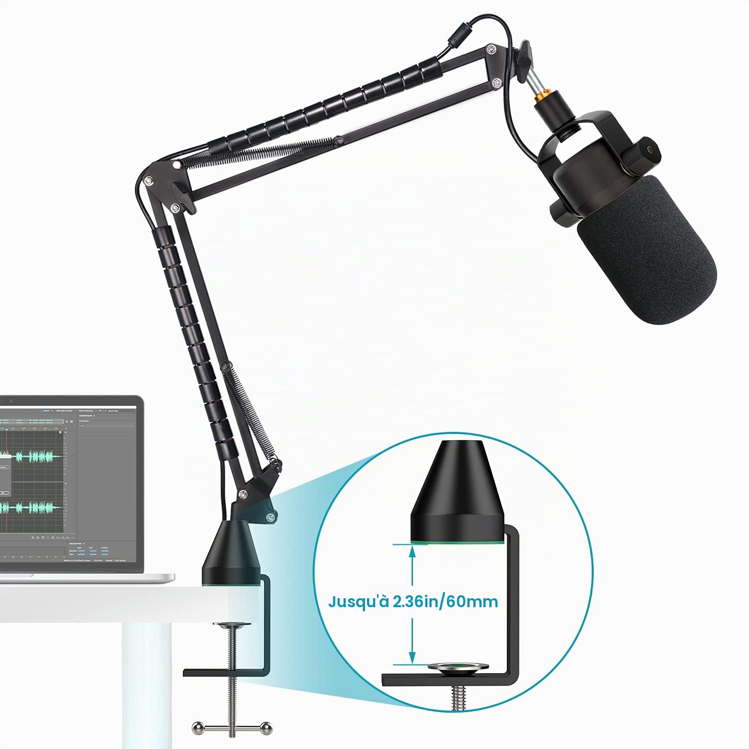 YOUSHARES PodMic Bras Micro – Support Microphone Professionnel Réglable avec Bonnette Micro Mousse, Pied Micro Pince Compatible avec Rode PodMic pour Streaming, Podcasts, Gaming, Jeu, Broadcast