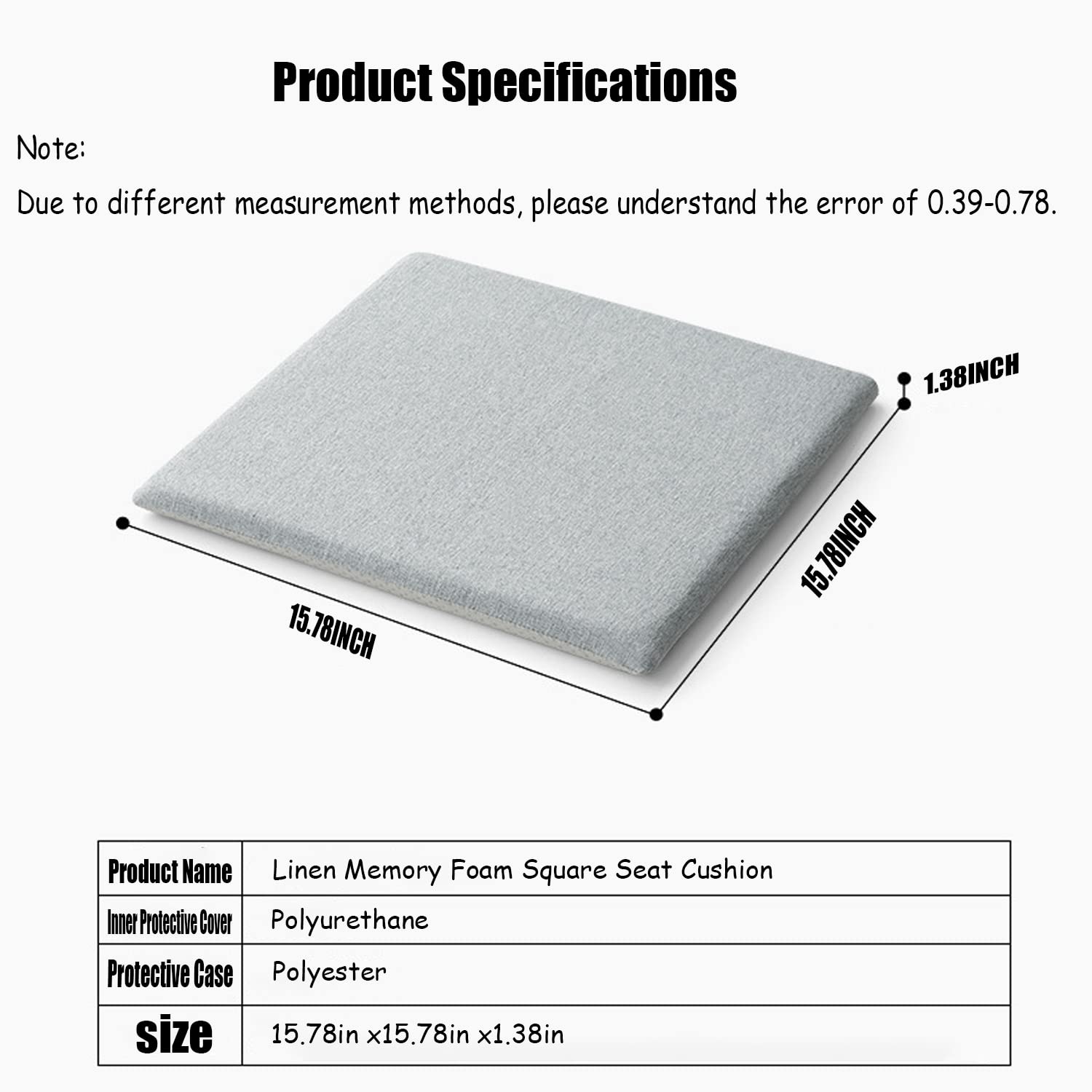 yaqius Removable Square Chair Cushion, Memory Foam Seat Cushion, Non-Slip Design Soft Comfortable Breathable Belt Buckle for Kitchen Dining Office, Washable - 15.7 x 15.7 inches (Matcha Green)