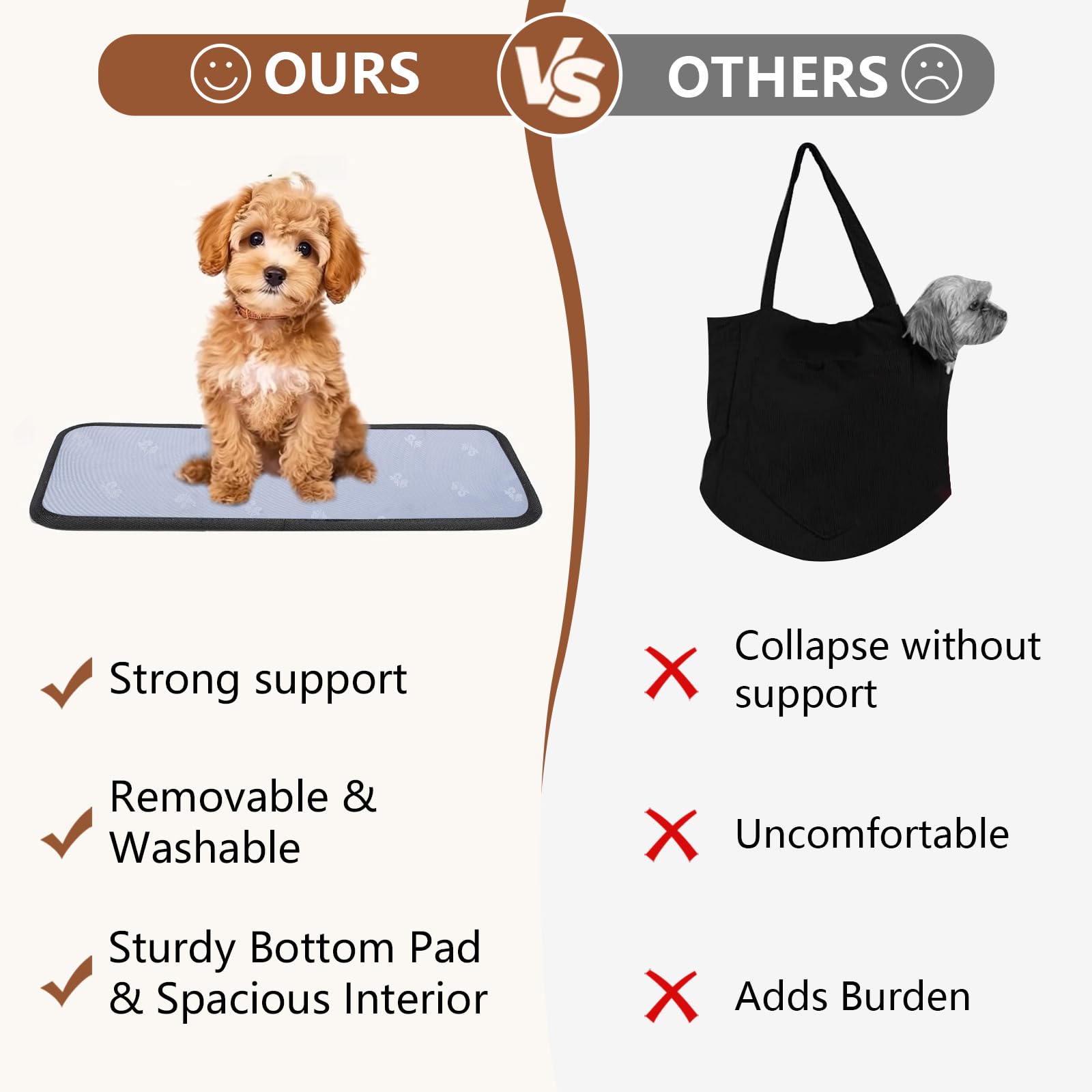 Dog Purse Carrier for Small Dogs, Cats, and Puppies – Soft-Sided Travel Pet Tote Bag with 4 Large Pockets, Foldable, Lightweight, Fits Pets up to 15 lbs, for Travel, Outings (Beige) - image 6