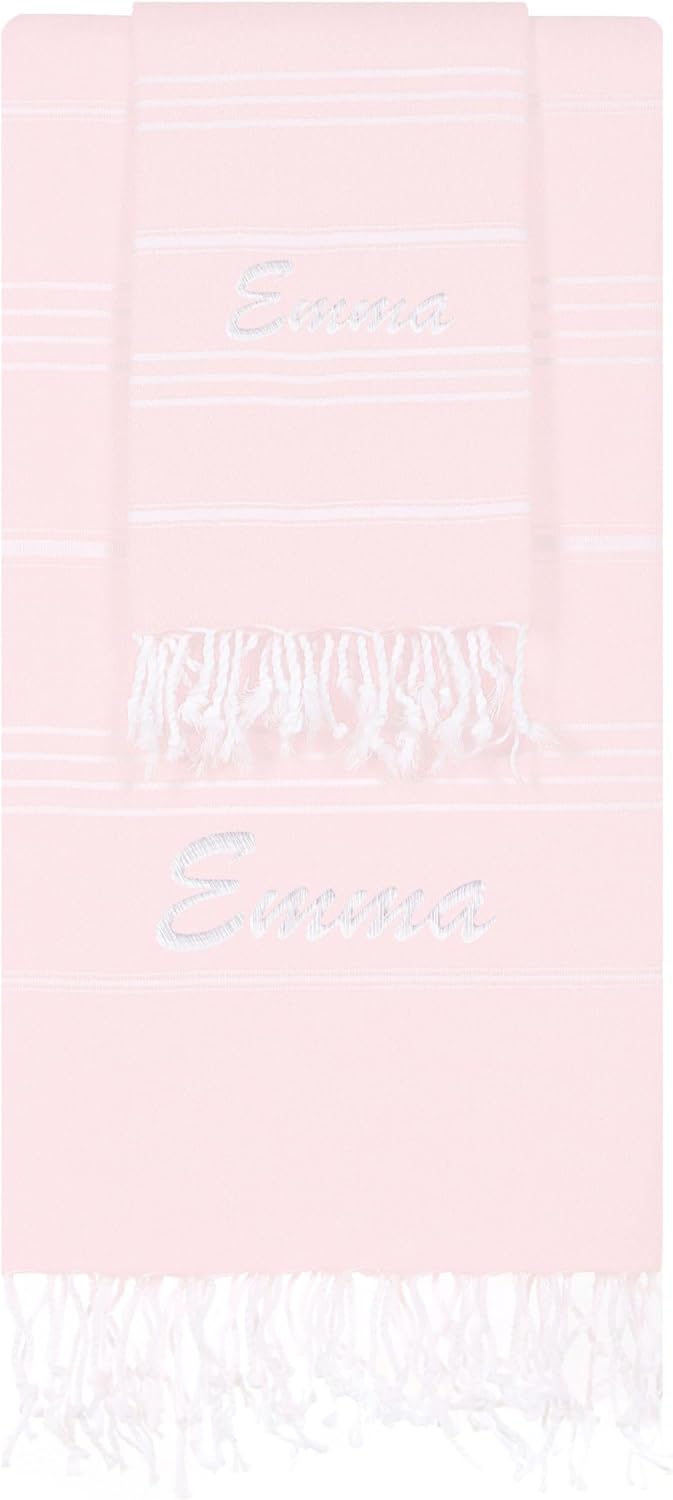 Cacala 2 Pieces Pestemal Turkish Towel Set - 1 Bath Towel 37"x70" + 1 Hand Towel 23"x36" 100% Cotton (Light Pink)