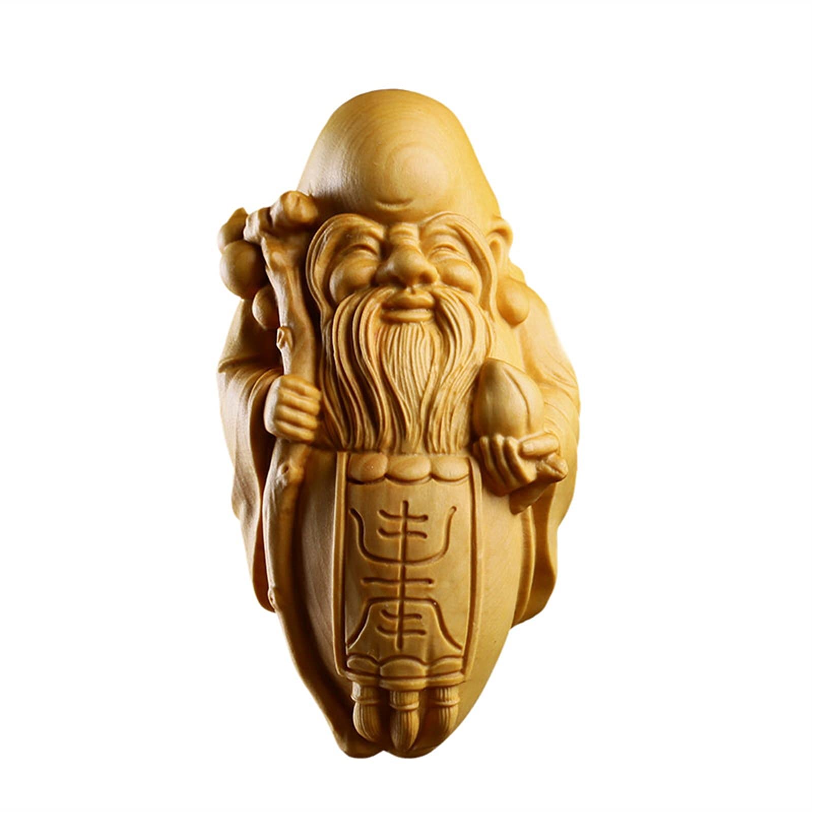 SBCGFY Creative Design Longevity God Carving Feng Shui Collection Shouxing Wood Carving Buddha Home Decoration Indoor Statue