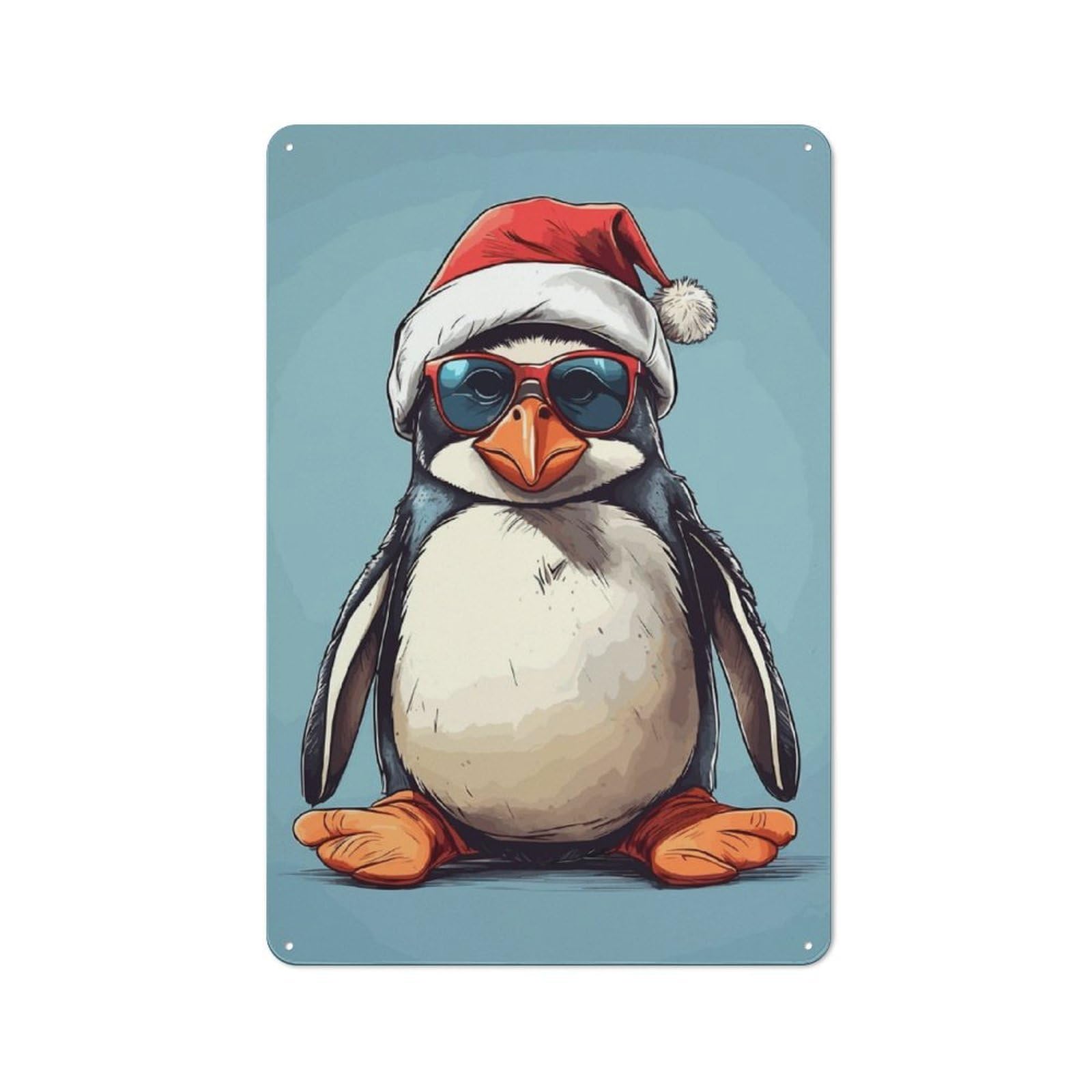 Junmoney Penguin Christmas Metal Sign 30X20cm With For Pub Or Café, Retro Decor, For Vintage Wall Decor Fans, For Garage And Workshop Walls