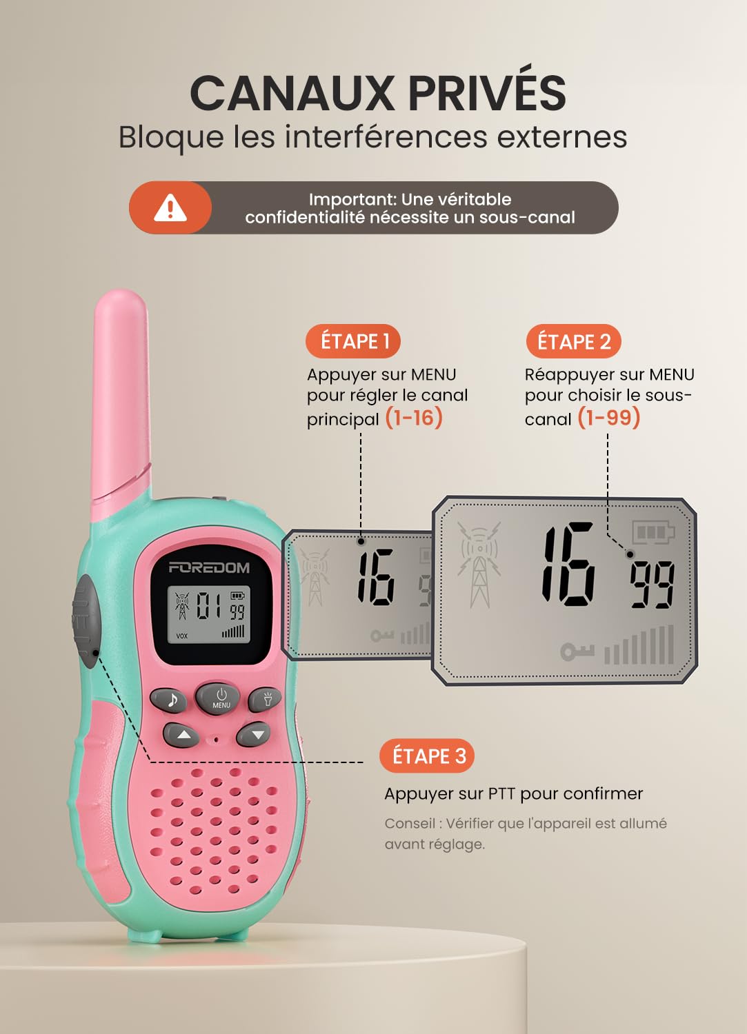 FOREDOM Talkie Walkie Enfants Rechargeable, Talkie-Walkie Longue Portée pour Garçons & Filles de 3-12 Ans avec Lampe, Lot de 2 - Rose