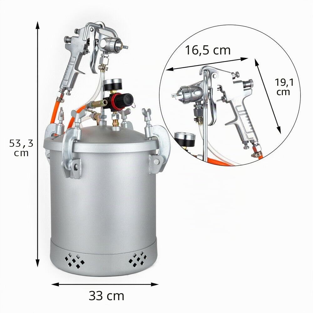Pistolet Pulvérisateur 10 l, 3.0 mm 60 PSI Sécu à Pression avec Réservoir de Peinture