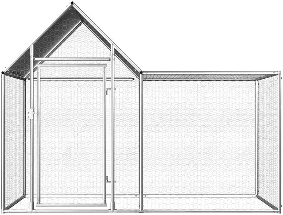 vidaXL Galvanized Steel Chicken Coop - Weatherproof Outdoor Hen/Duck/Goose House - Durable - Poultry Shelter with Lockable Door - Silver