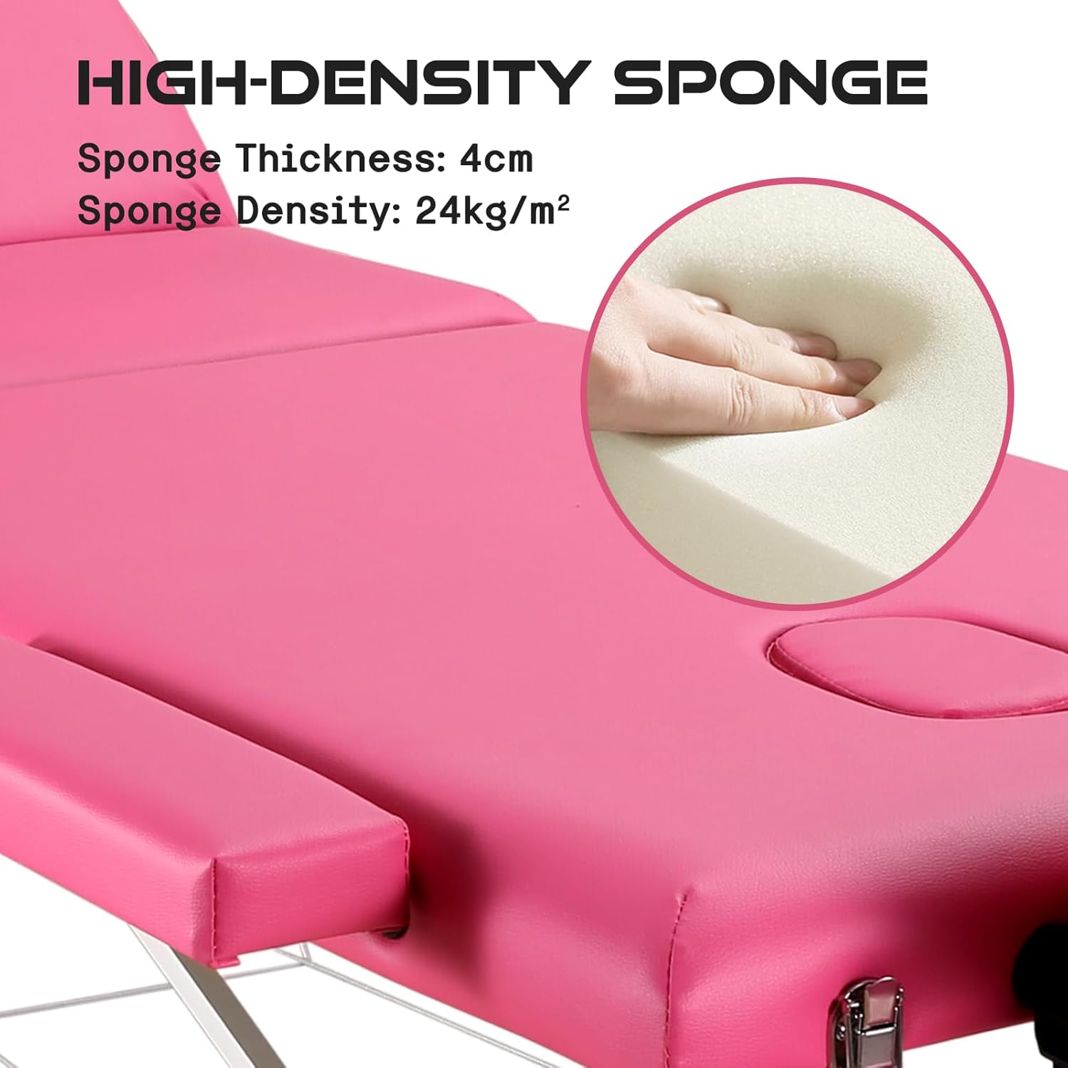 Careboda Massage Table Professional Massge Bed 3 Fold 82 Inches Height Adjustable for Spa Salon Lash Tattoo with Aluminum Legs Carrying Bag Accessories Pink