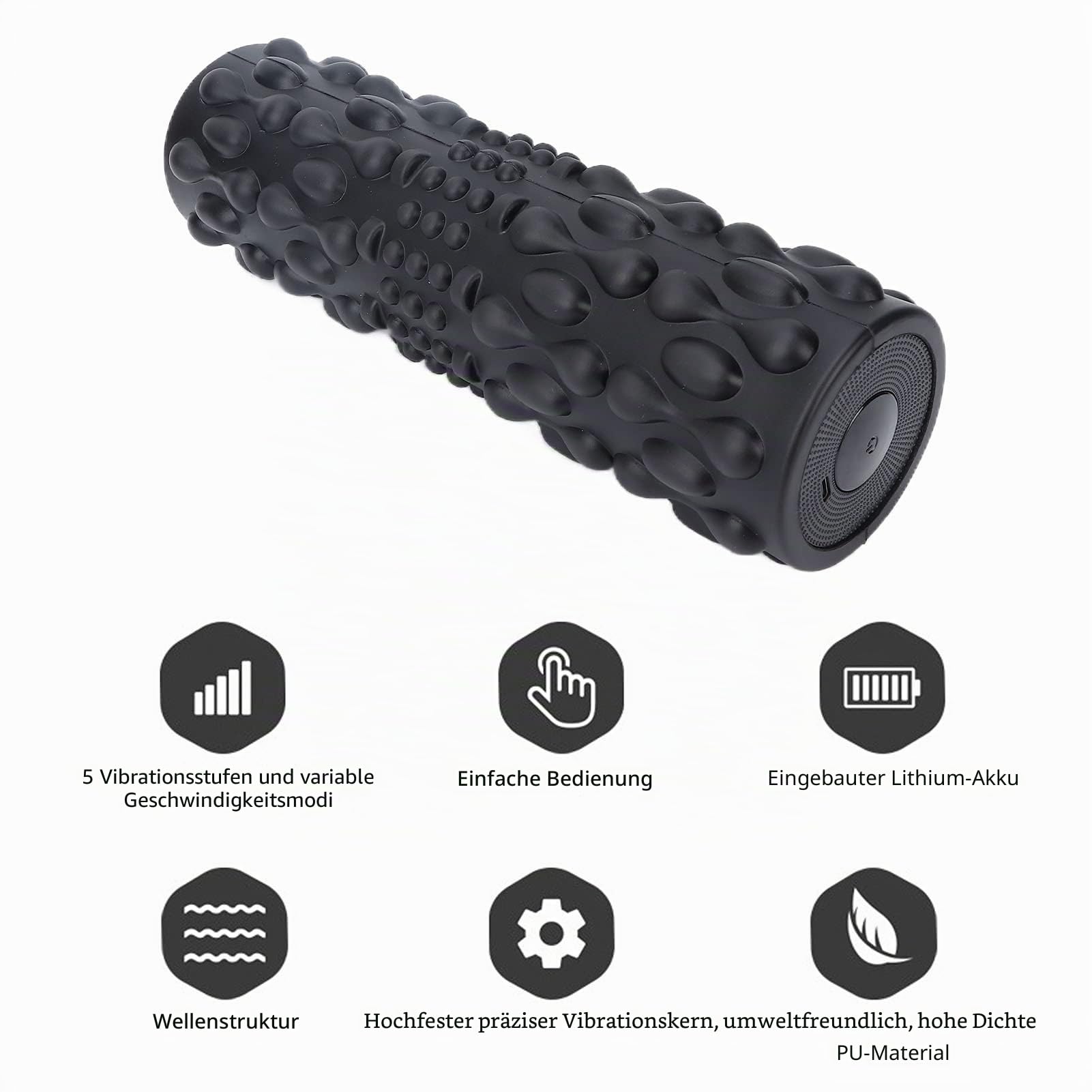 Professionelle Elektrische Fitnesswalze mit 5-Gang-Schwingung und Lithiumbatterie mit Hoher Dichte, Schwarze Elektrische Yoga-Roller Zur Muskelentspannung