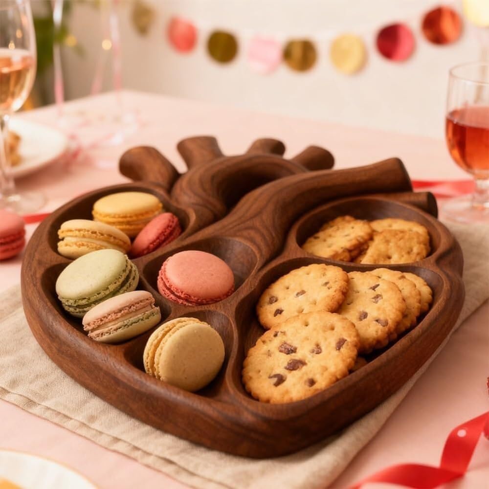 Bandeja De Madera con Forma Corazón Anatómico, Jabalí Hecho A Mano Temática Biológica, Bandeja Cocina For Queso, Fruta, Postre Y Decoración For Fiestas Navideñas(2pcs)