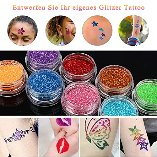 Glittertattooset, tijdelijke glittertattooset, 36 kleuren, grote en 160 sjablonen voor kinderen, tieners en volwassenen - Image 3