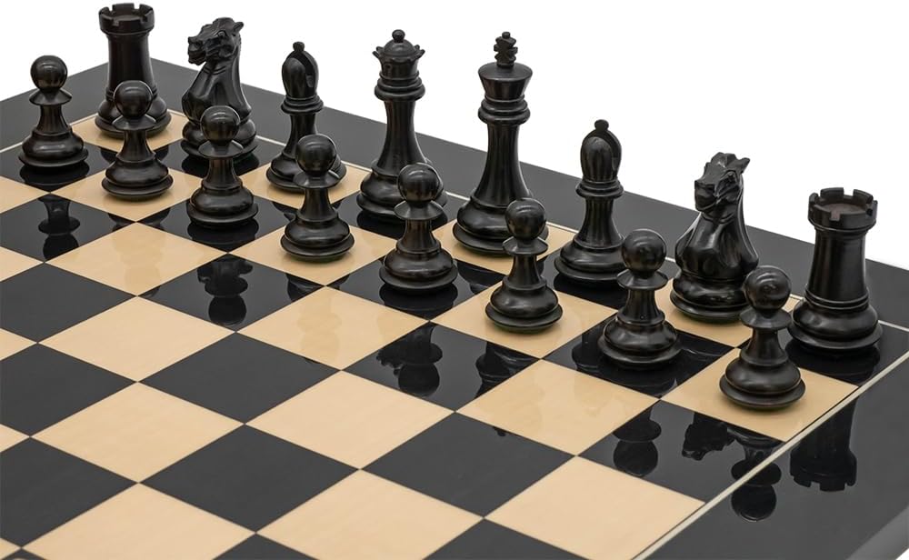 Luxury Competition Staunton Chess Set with 17.75"" Black Anegre and Maple Board and Rosewood Case, RCPB130