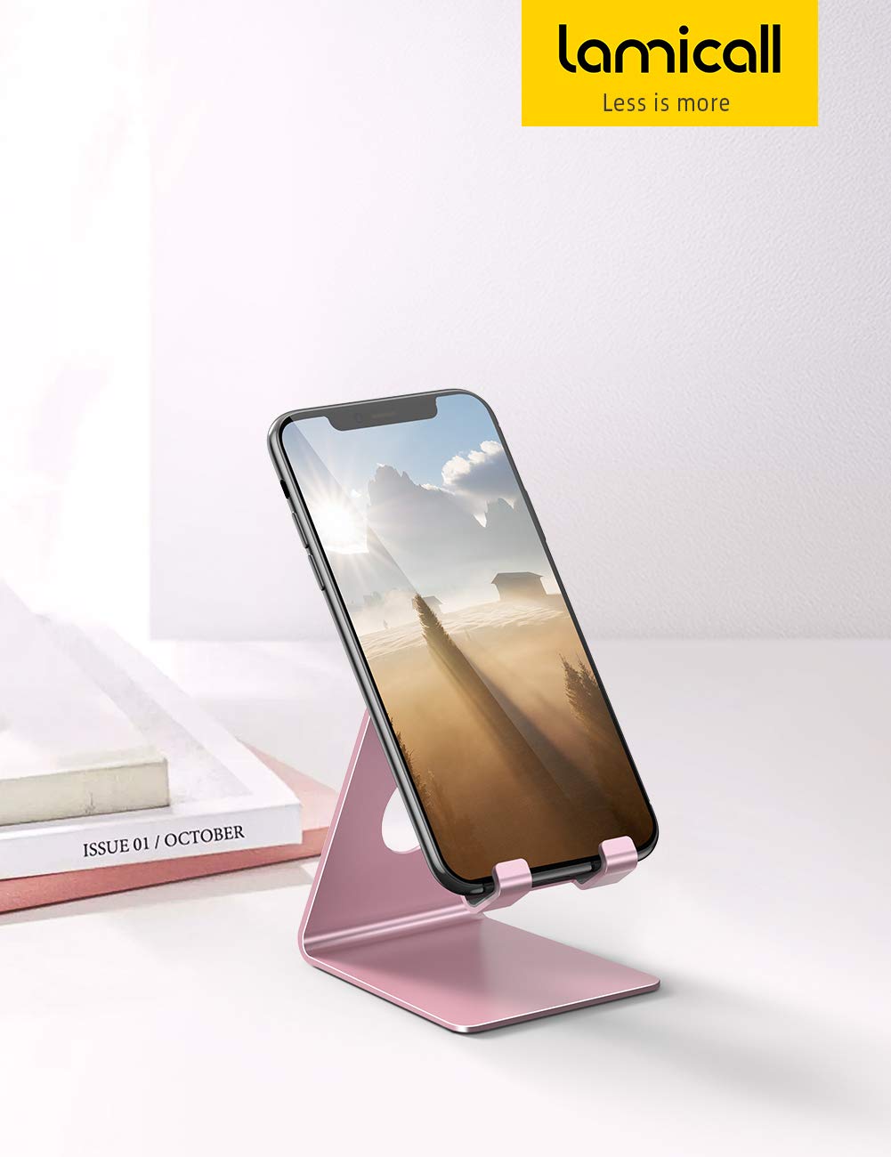 Lamicall Pink Phone Stand, Desk Accessories - Rose Gold Pink Cell Phone Holder, Office Decor, Office Desk Accessories, Suitable for iPhone 16 15 14 13 Pro Max, 4-8'' Phone view 7