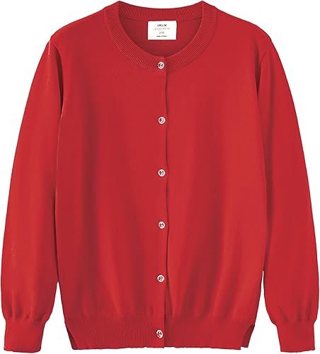 Girls' Red Cardigans Sweaters Cotton Long Sleeve School Uniform Red, 16Y