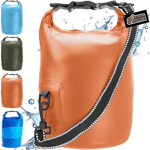 Gorilla Gear Heavy Duty 100% Waterproof IPX 6 Dry Bag, Tear and Puncture Resistant Bags for Kayaking Boating Hiking Camping Swimming Water Sports, Lightweight Outdoor Wet Storage Backpack, 5L, Orange