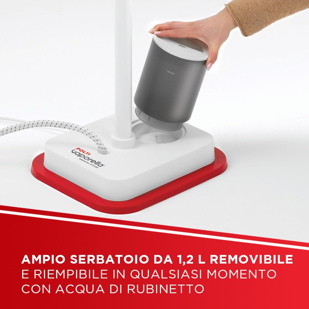 Polti Vaporella Vertical Styler GSF80R, Ferro da Stiro Verticale da Terra, Autonomia Illimitata, Potenza 2000 W, Riscaldamento in 30 Sec, Bianco e Rosso