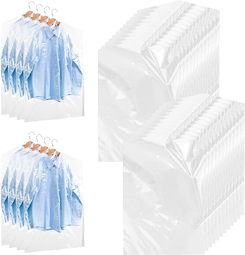 Paquete de 120 bolsas de limpieza en seco de plástico transparente para colgar ropa, bolsas de limpieza en seco, fundas de ropa, fundas protectoras