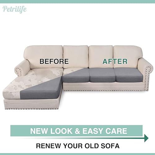 Miniatura 6 de Petrilife 4 fundas de cojín seccionales en forma de L, repelentes al agua, fundas de cojín elásticas para sofá seccional izquierdo y derecho, funda