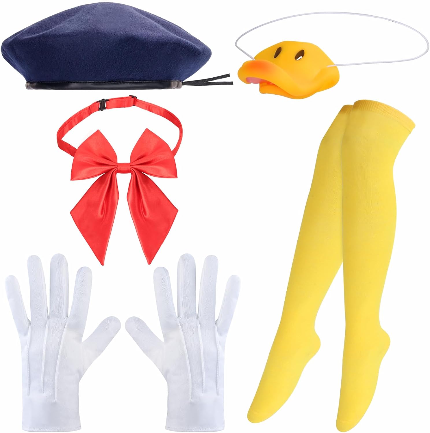 Yewong 5 Pieces Halloween Duck Costume Accessories Include Sailor Hat Duck Nose Knee High Socks Gloves Bowtie for Women Men