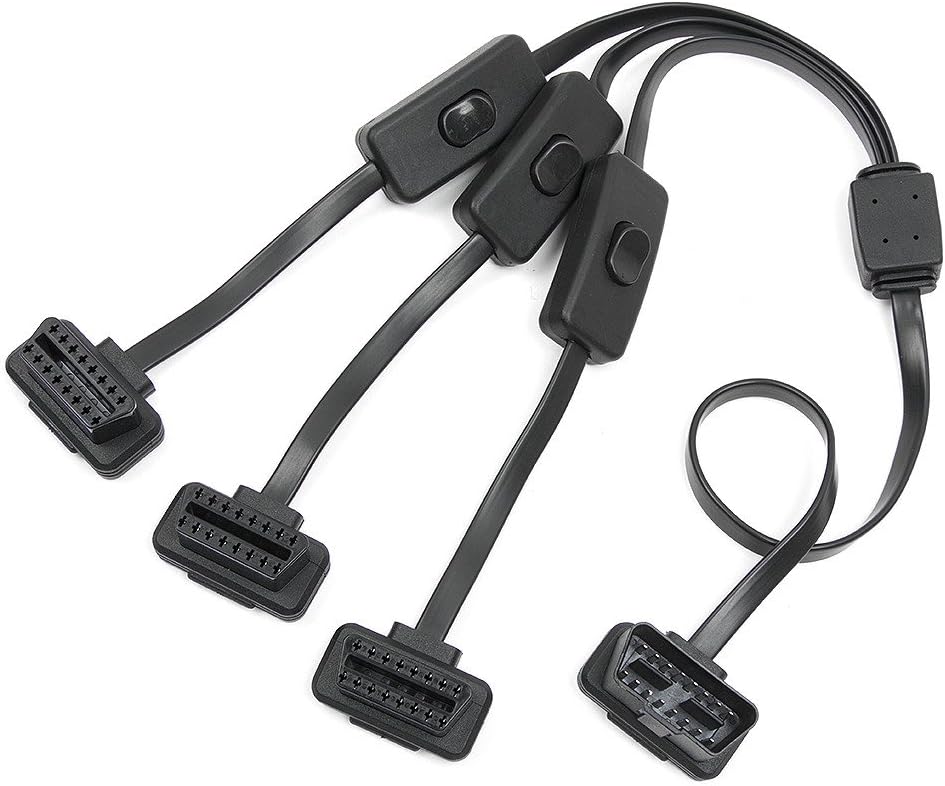 bbfly-C3 60cm/24in ODB II ODB2 Splitter Extension 16 Pin 1 Male Splitter to 3 Female Extension Cable Adapter