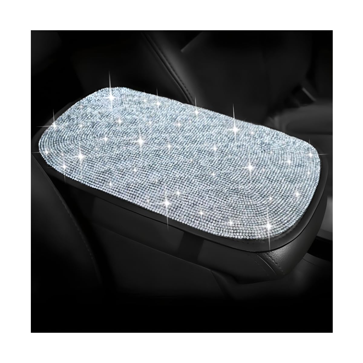 Bling Car Center Console Cover, Crystal Rhinestone Leather Vehicle Armrest Box Protector Cushion Pad for Women Girls, Soft Comfortable Auto Arm Rest Mat, Universal for SUV RV Truck (White)