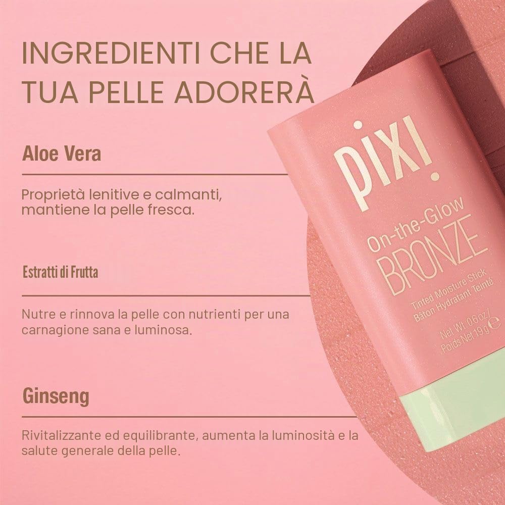 Pixi Beauty On-the-Glow Bronze | Colore: WarmGlow | Stick Abbronzante Idratante per Guance e Labbra | Con Ginseng, Aloe Vera e Estratti di Frutta | Senza Parabeni | 19 g / 0,6 oz