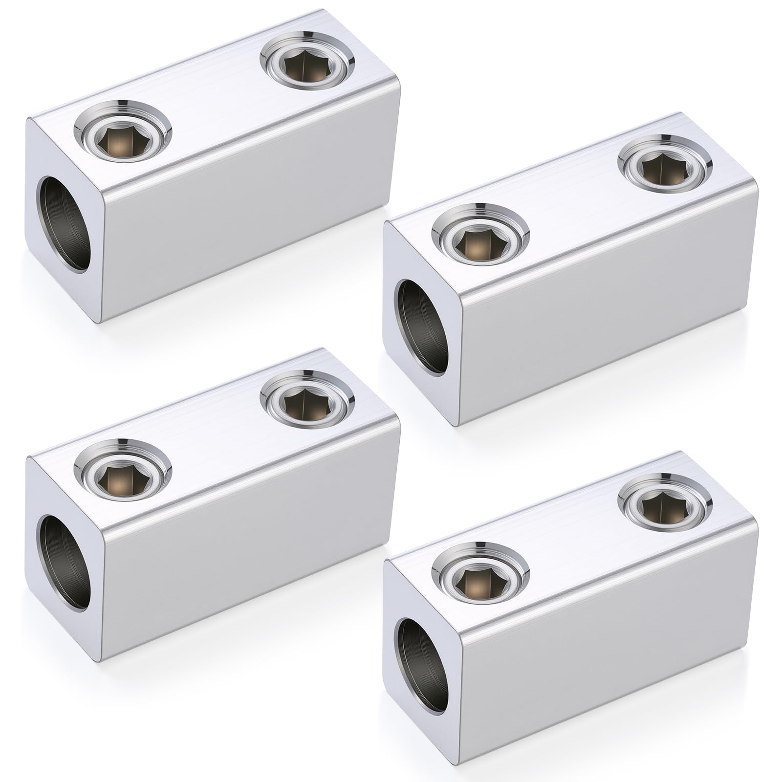 Blulu Paquete de 4 empalmadores de doble clasificación 4/0 AWG - 6 AWG, empalme/reductor de aluminio, conector mecánico, conector de cable de tierra, color plateado