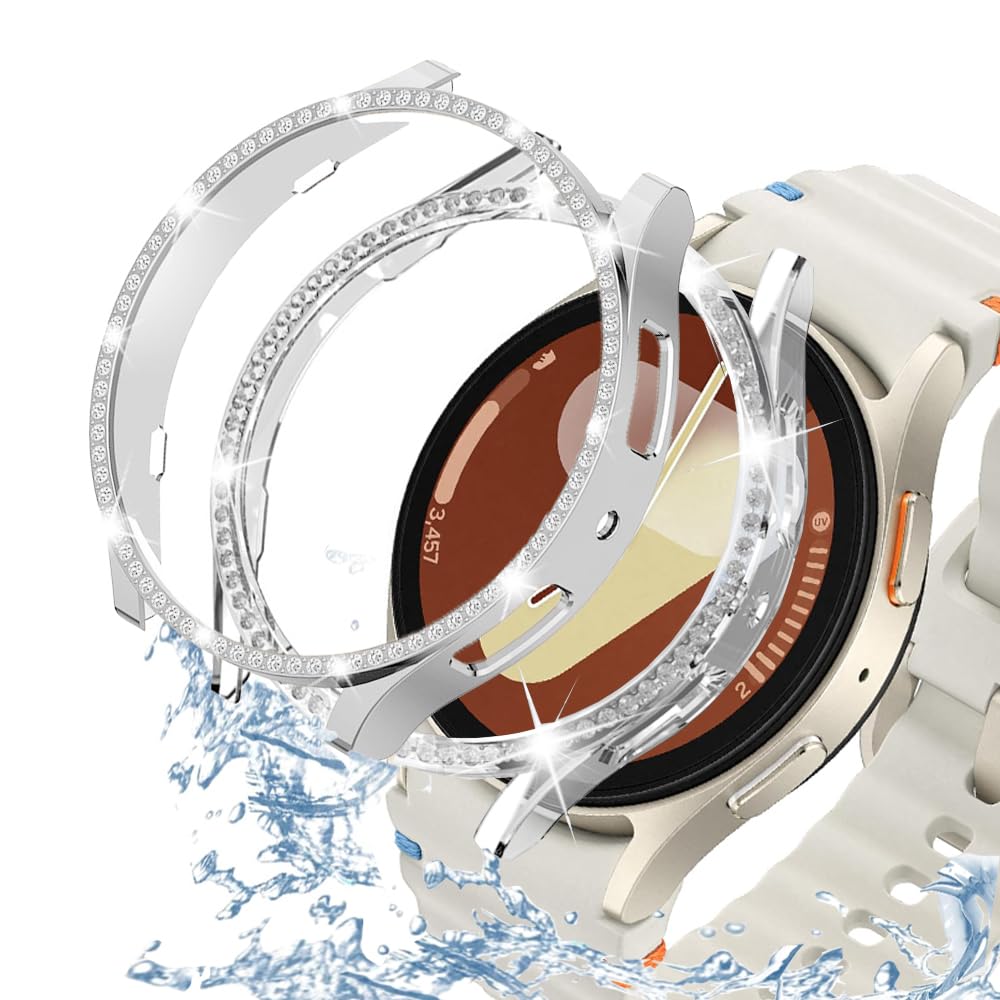 DEALELE [2-PACK] Case Compatible with Samsung Galaxy Watch 5/4 44mm, Bling Single-Row Diamond PC Protective Case Replacement Watch Cover Bumper (44mm, Gold+Transparent) — view 63