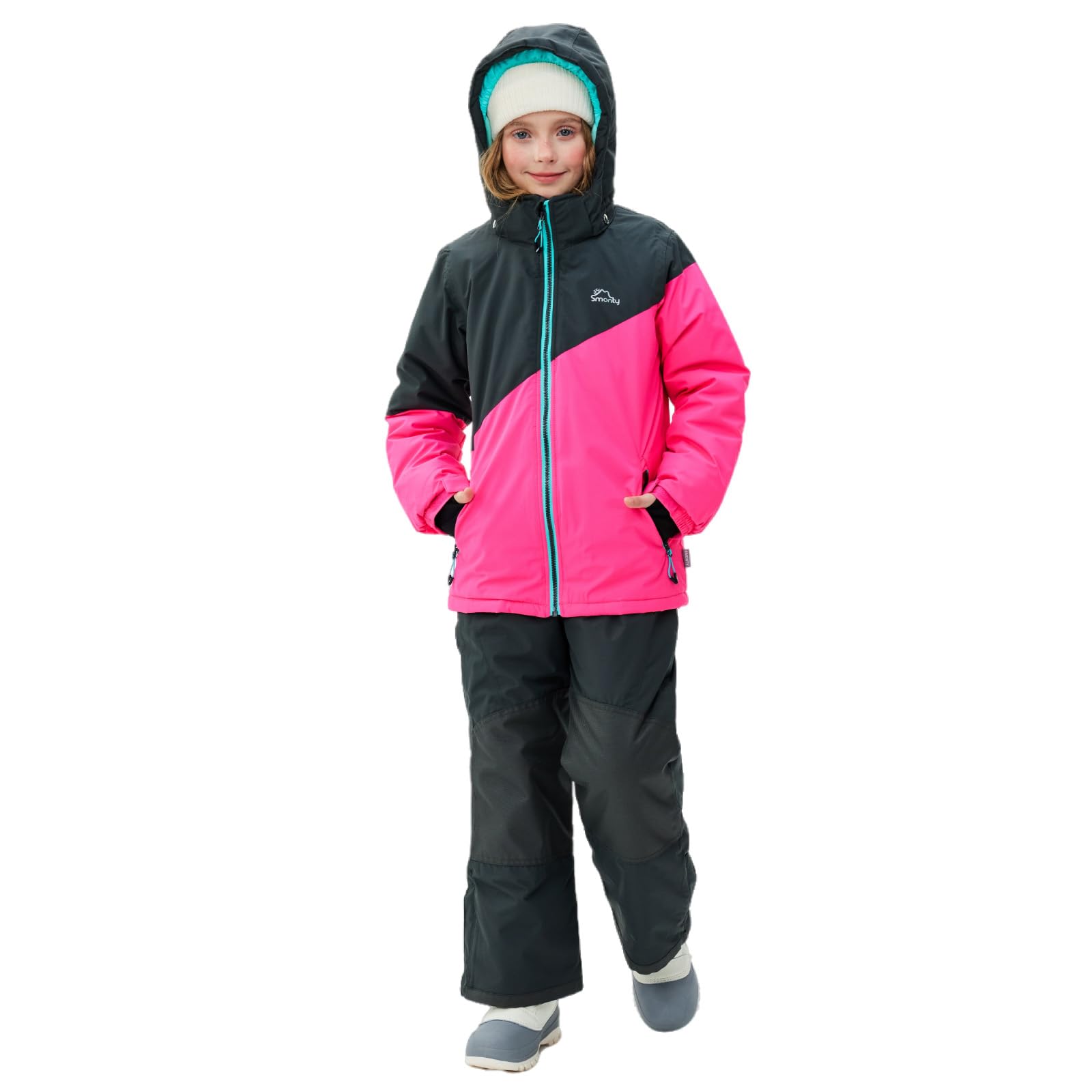 SMONTY Kids Snowsuit for Girls Boys Winter Ski Jacket & Pants Set Hooded Set Windproof Waterproof Warm