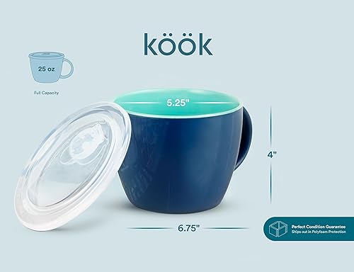 Miniatura 6 de KooK Tazas de sopa de cerámica, con asa y tapa de plástico ventilada, perfectas para avena durante la noche, aptas para microondas, tazas de viaje,