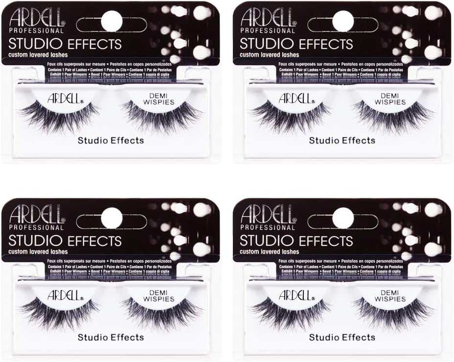Studio Effects Demi Wispies False Eyelashes - Natural Look Flared Wispy Lashes for Everyday Wear, Black, 4 Pack