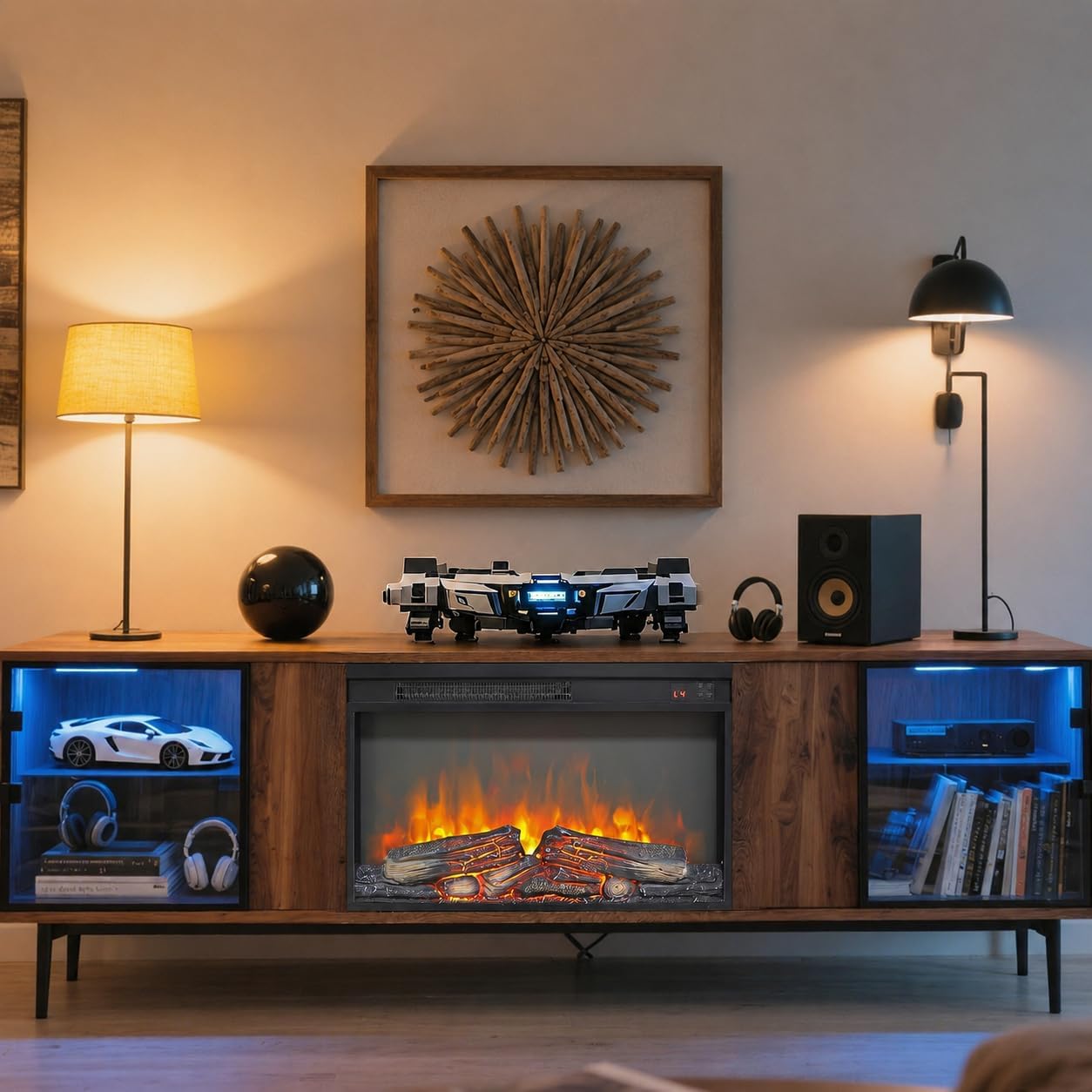 26" Electric Fireplace Insert with Real Fire Crackling Sound, Remote Control & Timer, Adjustable Flame & Heat, Overheating Protection, 1400W, Black